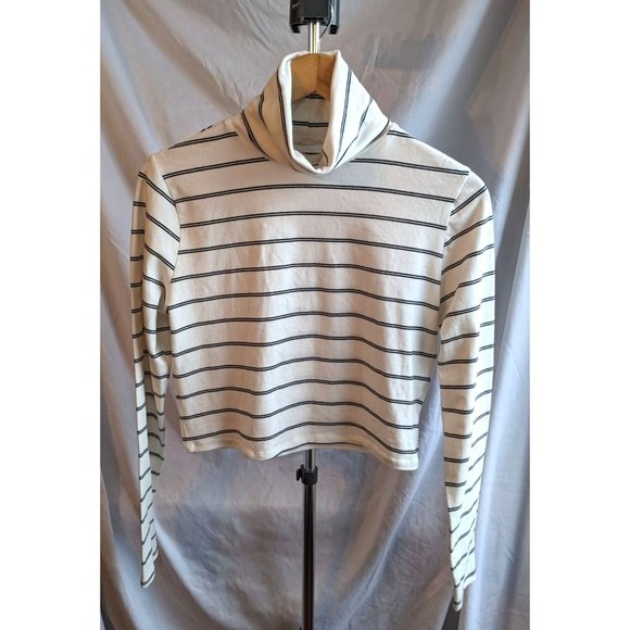 GARAGE 95% Cotton Cropped Cream Turtleneck w/Black Pinstripes Long Sleeve Size L - Picture 3 of 8